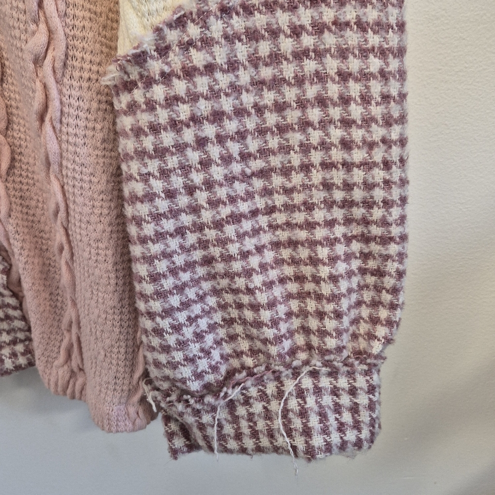 POL Houndstooth Patchwork Shacket Pink Cream Over… - image 6